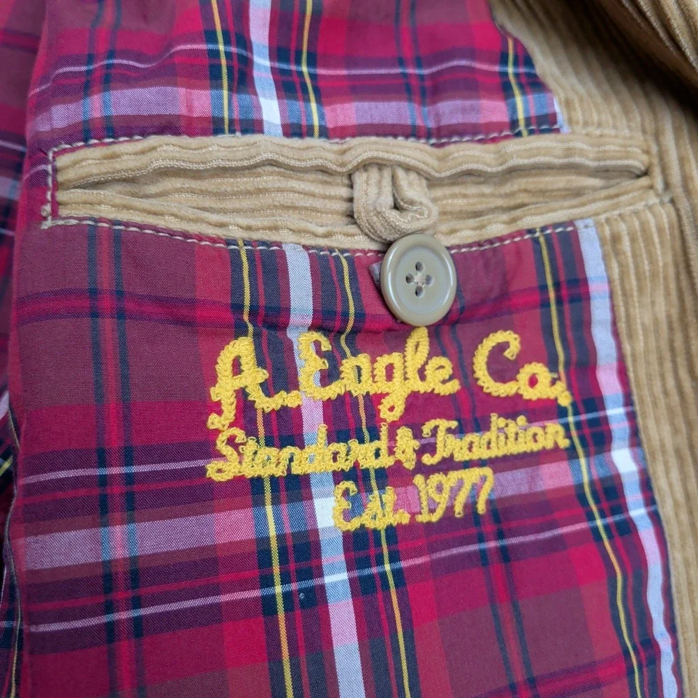 American Eagle Sport Coat‎ Blazer Mens M 44R Brown Corduroy Elbow Patches Plaid